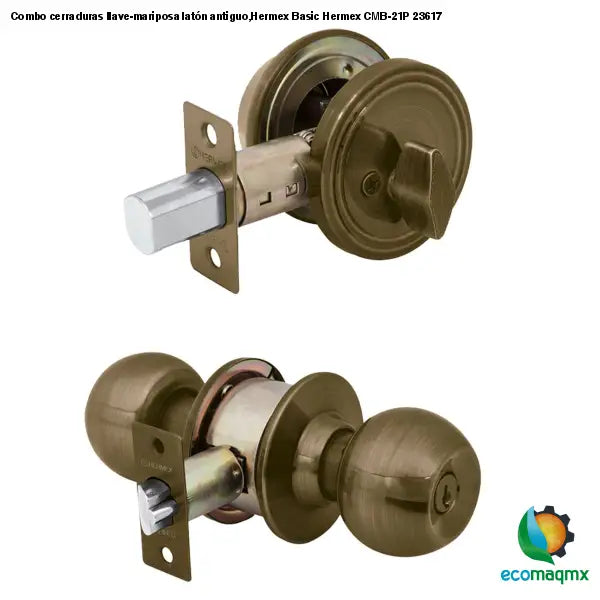 Combo cerraduras llave-mariposa latón antiguo,Hermex Basic