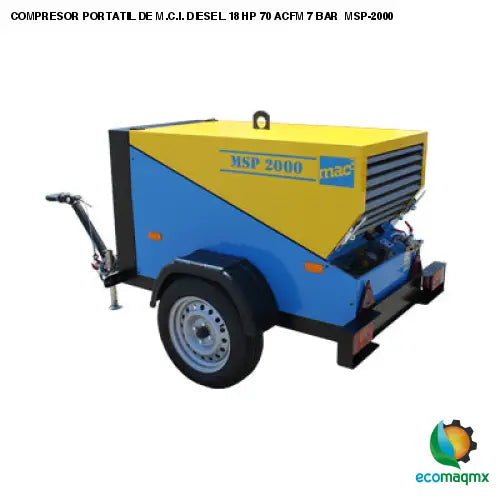 COMPRESOR PORTATIL DE M.C.I. DIESEL 18 HP 70 ACFM 7 BAR