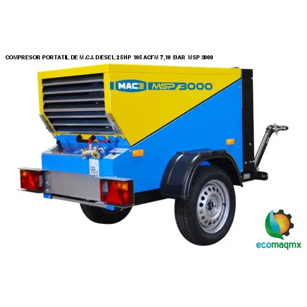 COMPRESOR PORTATIL DE M.C.I. DIESEL 25 HP 105 ACFM 7,10 BAR