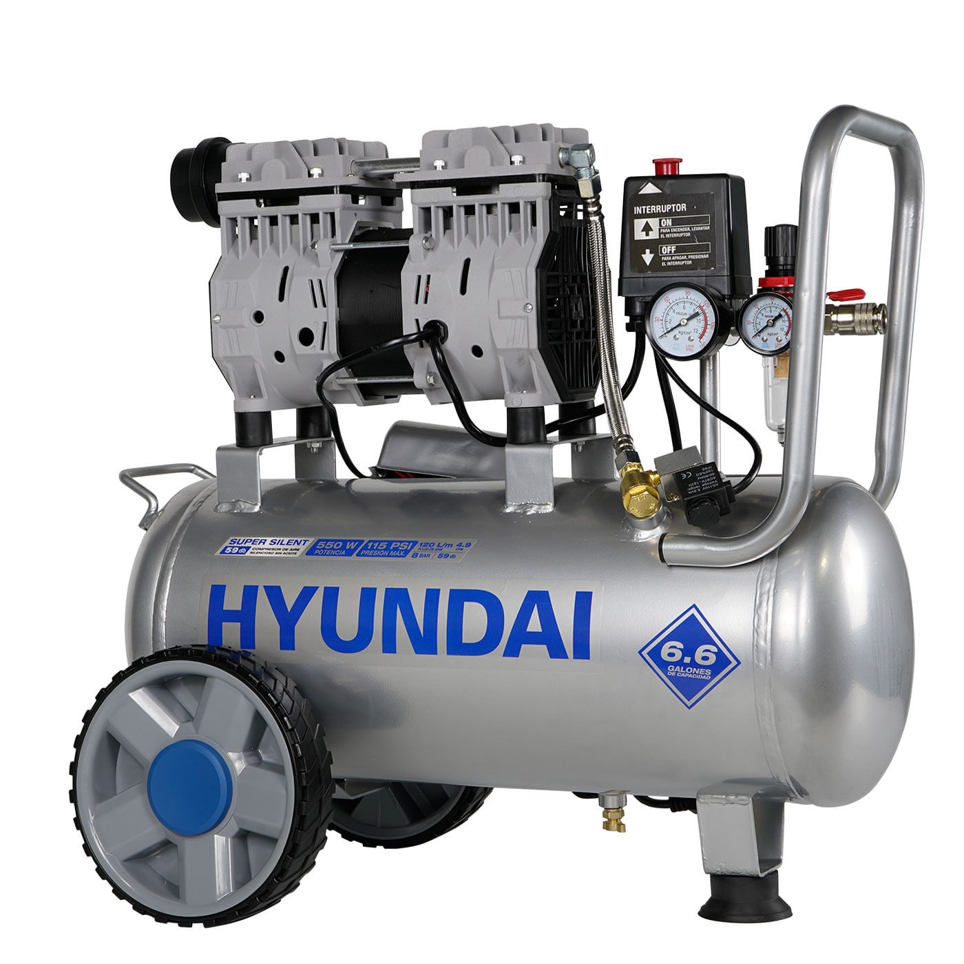 Compresor De Aire Libre de Aceite Hyundai 25 Litros 0.75 Hp Horizontal 115psi 110v/60hz – Hyk2525
