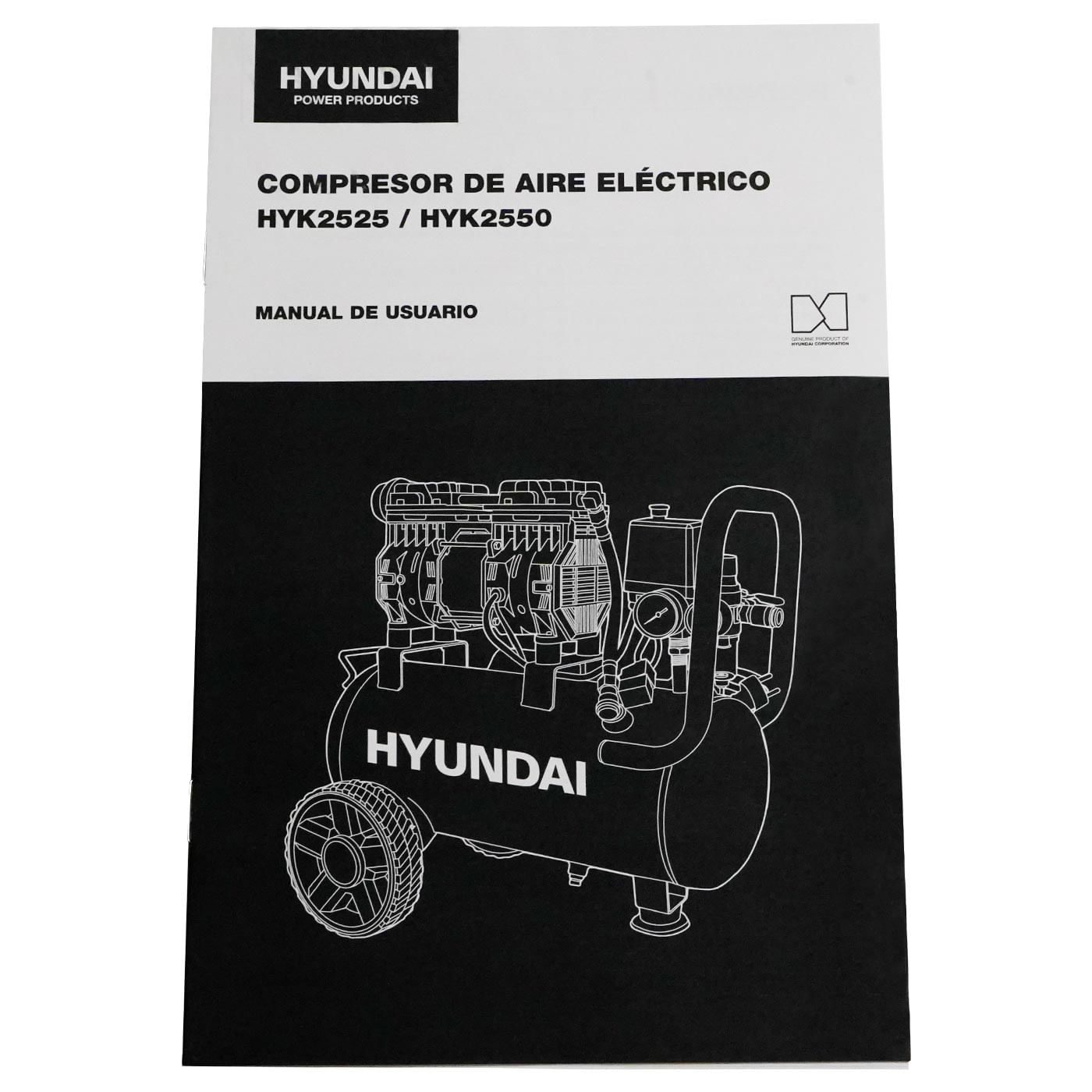 Compresor De Aire Libre de Aceite Hyundai 25 Litros 0.75 Hp Horizontal 115psi 110v/60hz – Hyk2525