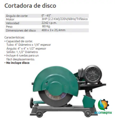 CORTADORA DE DISCO ABRASIVO 16’’CON LLANTAS PARA MEJOR