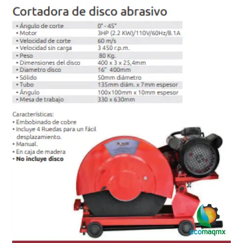 CORTADORA DE DISCO ABRASIVO CON LLANTAS PARA MEJOR FUNCION