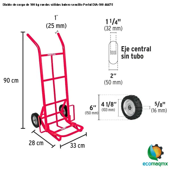 Diablo de carga de 100 kg ruedas sólidas balero sencillo