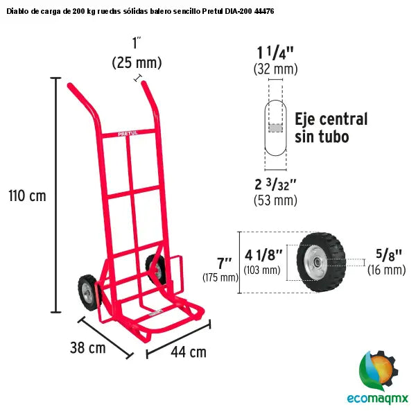 Diablo de carga de 200 kg ruedas sólidas balero sencillo