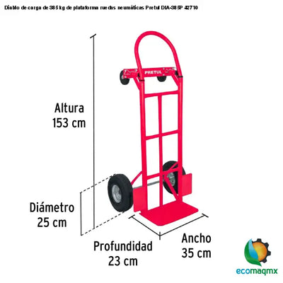 Diablo de carga de 385 kg de plataforma ruedas neumáticas