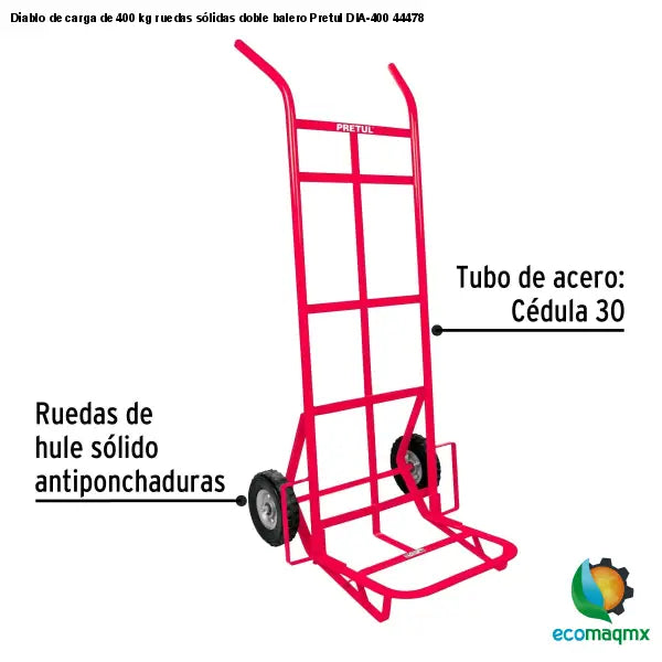 Diablo de carga de 400 kg ruedas sólidas doble balero Pretul