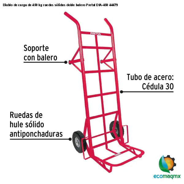 Diablo de carga de 450 kg ruedas sólidas doble balero Pretul