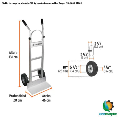 Diablo de carga de aluminio 300 kg ruedas imponchables