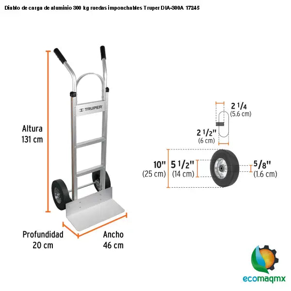 Diablo de carga de aluminio 300 kg ruedas imponchables