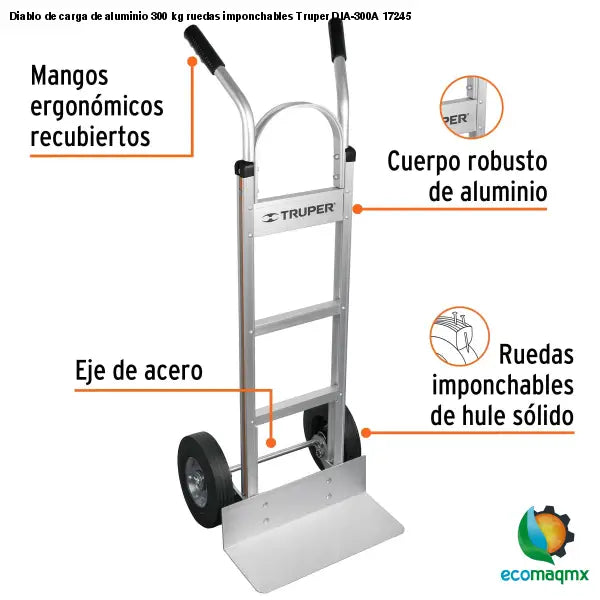 Diablo de carga de aluminio 300 kg ruedas imponchables