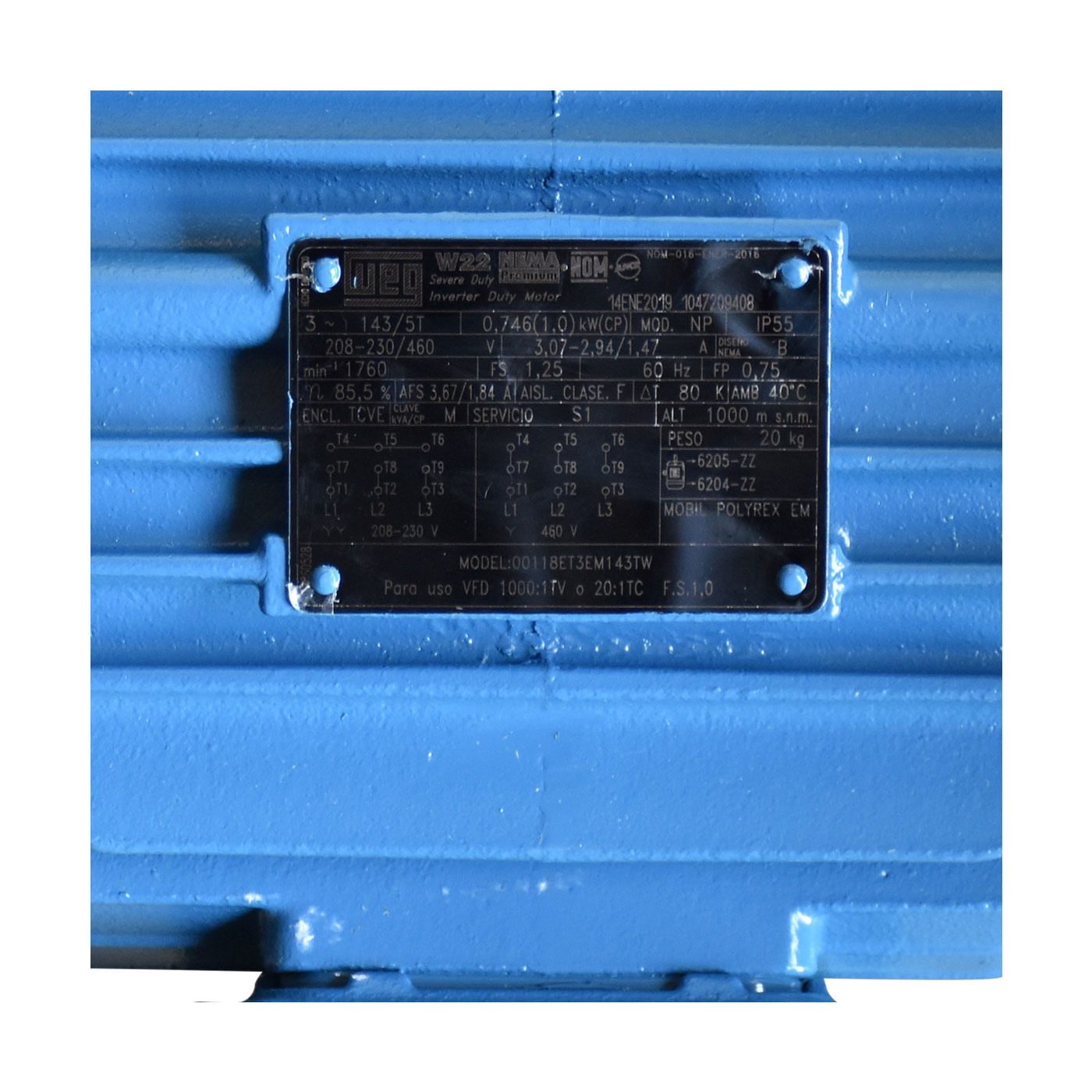 Motor Eléctrico Weg Trifásico 1 Hp  4 Polos  1725 rpm – Rmw100