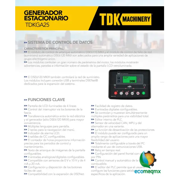 GENERADOR ESTACIONARIO ABIERTO TDK 20 KW / 25 KVA TRIFASICO