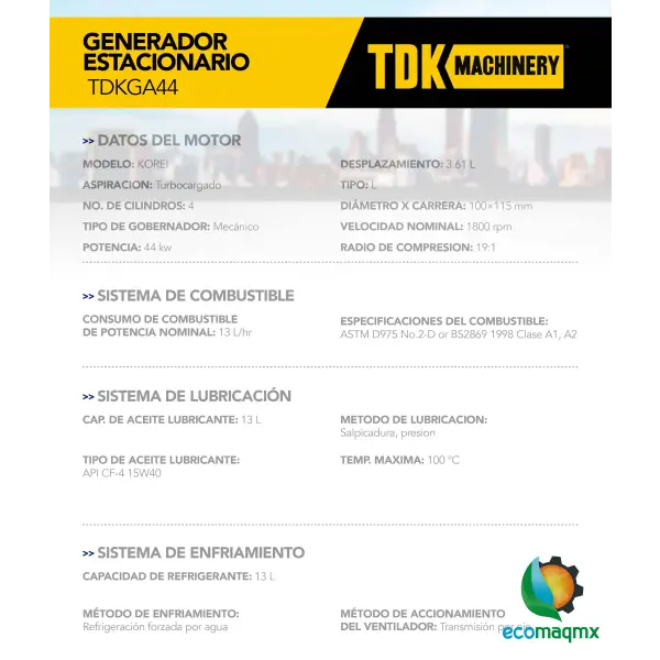 GENERADOR ESTACIONARIO ABIERTO TDK 35 KW / 44 KVA TRIFASICO