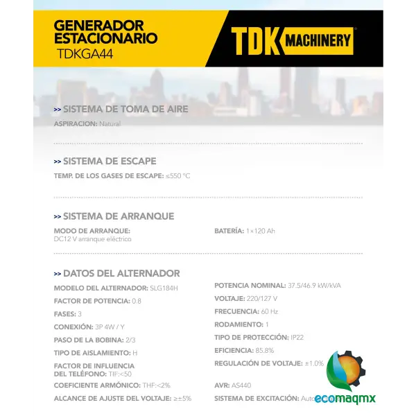 GENERADOR ESTACIONARIO ABIERTO TDK 35 KW / 44 KVA TRIFASICO