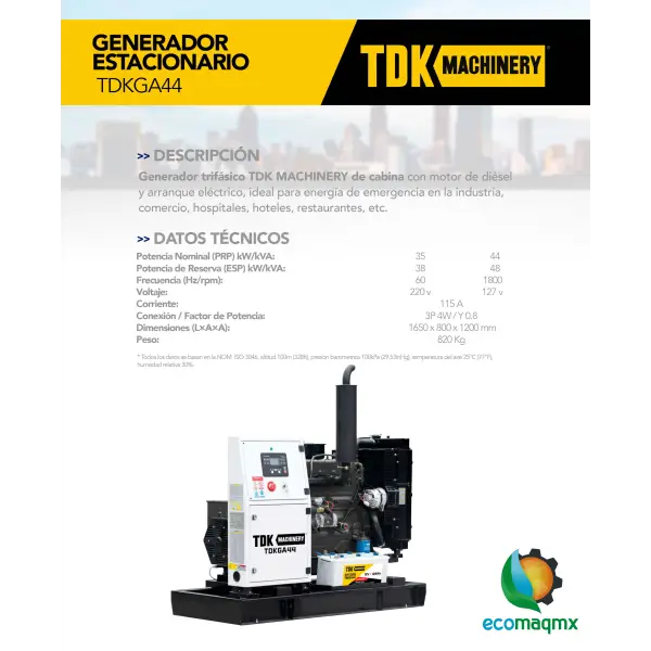 GENERADOR ESTACIONARIO ABIERTO TDK 35 KW / 44 KVA TRIFASICO