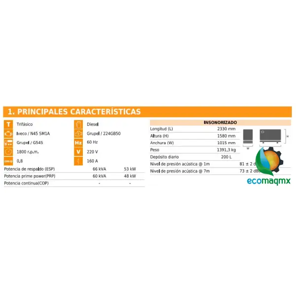 GENERADOR ESTACIONARIO GRUPEL 48kw 53kw 220v AUTOMATICO