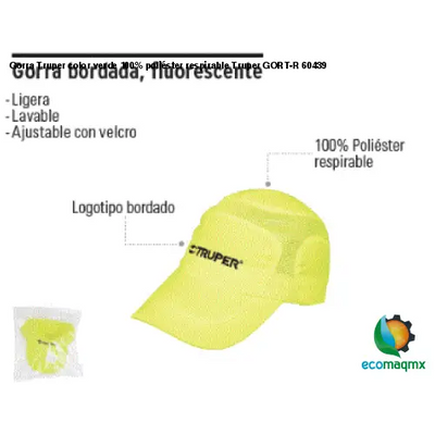 Gorra Truper color verde 100% poliéster respirable Truper