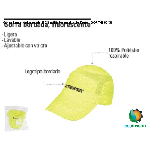 Gorra Truper color verde 100% poliéster respirable Truper