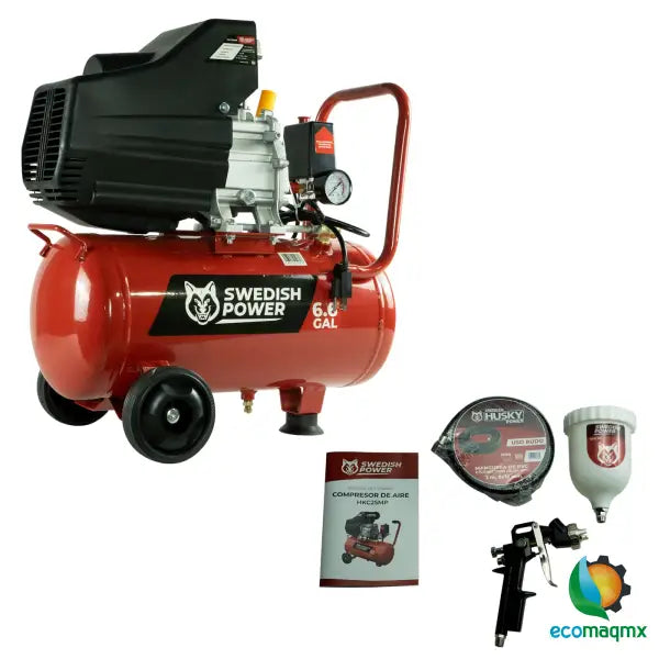 Kit Compresor de Aire Eléctrico De 2.5 Hp 110V Con Tanque De 25 Litros Y 115 Psi Con Pistola De Gravedad y Manguera De 3 Metros Husky HKC25MP