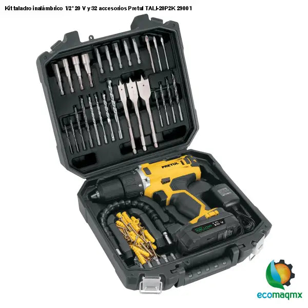 Kit taladro inalámbrico 1/2’ 20 V y 32 accesorios Pretul