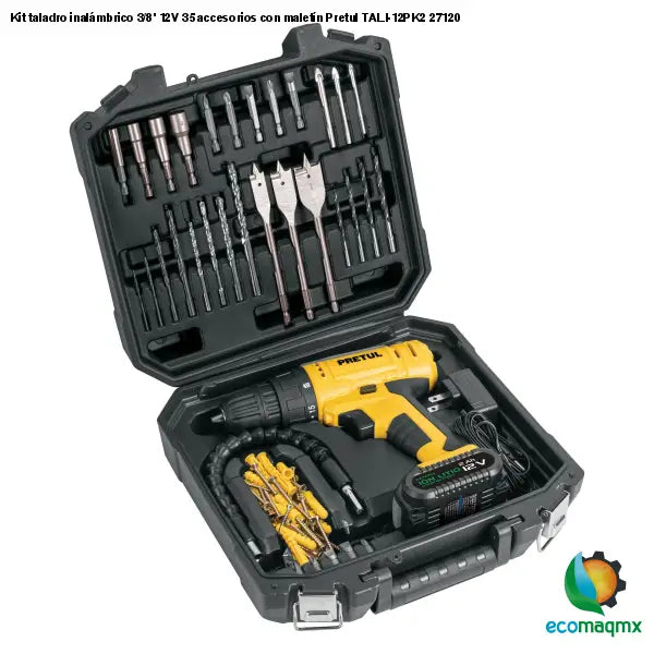 Kit taladro inalámbrico 3/8’ 12V 35 accesorios con maletín