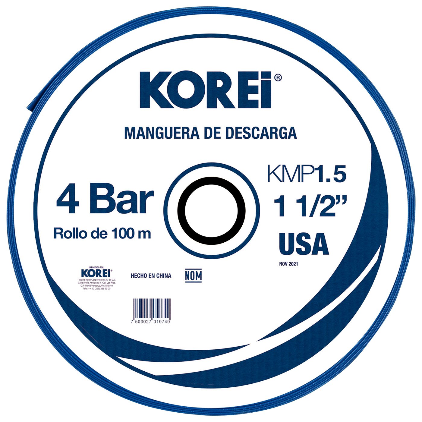Managuera Plana Alonada De Descarga Korei 1.5 Pulgadas Con Rollo De 100 Mts 4 Bar - Kmp1.5