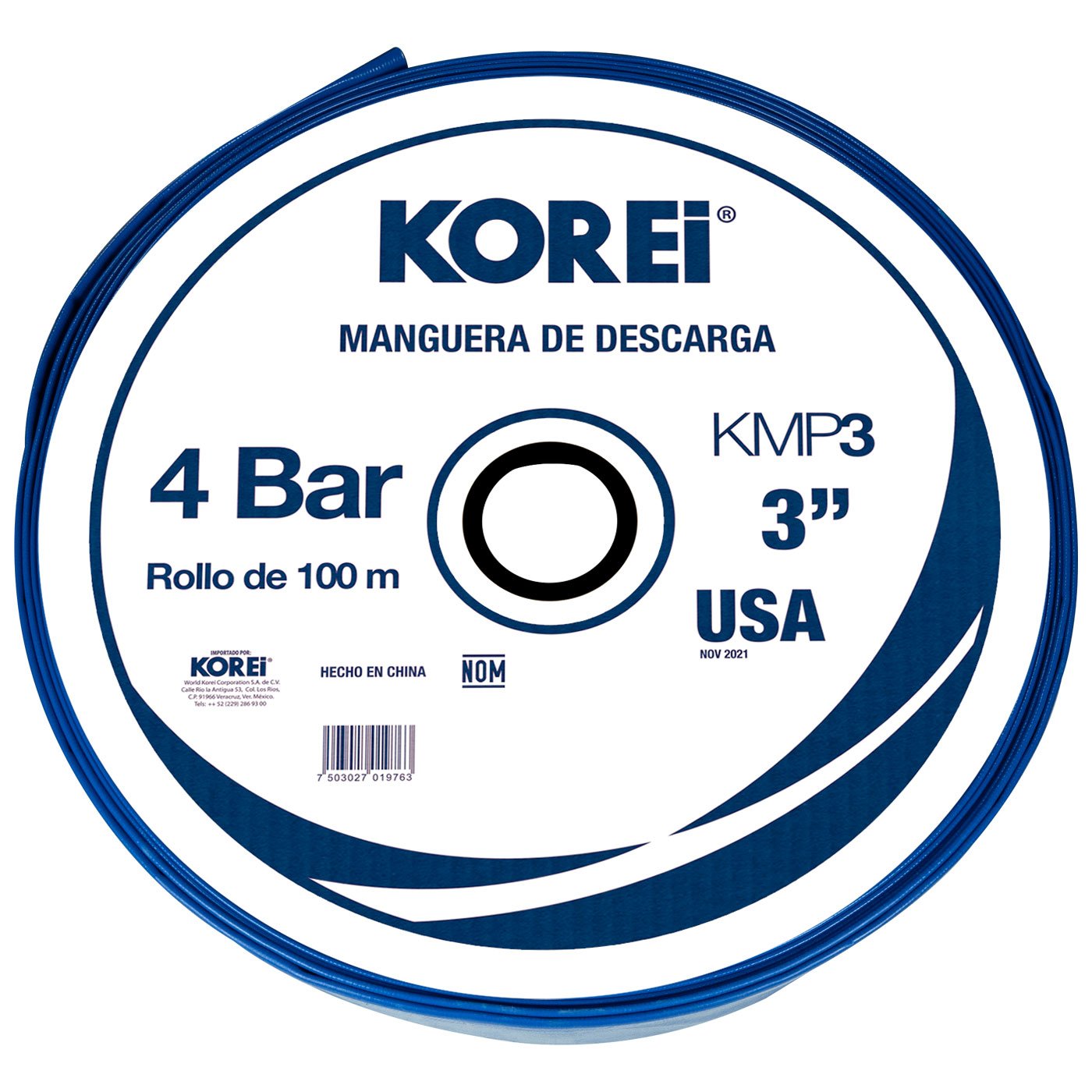 Managuera Plana Alonada De Descarga Korei 3 Pulgadas Con Rollo De 100 Mts 4 Bar - Kmp3