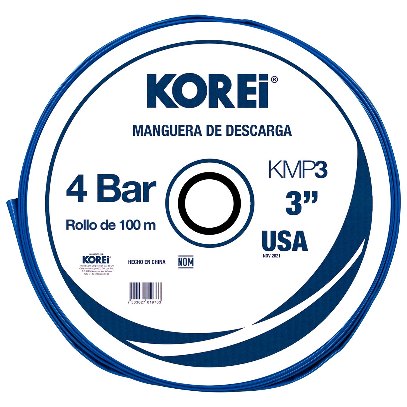 Managuera Plana Alonada De Descarga Korei 3 Pulgadas Con Rollo De 100 Mts 4 Bar - Kmp3