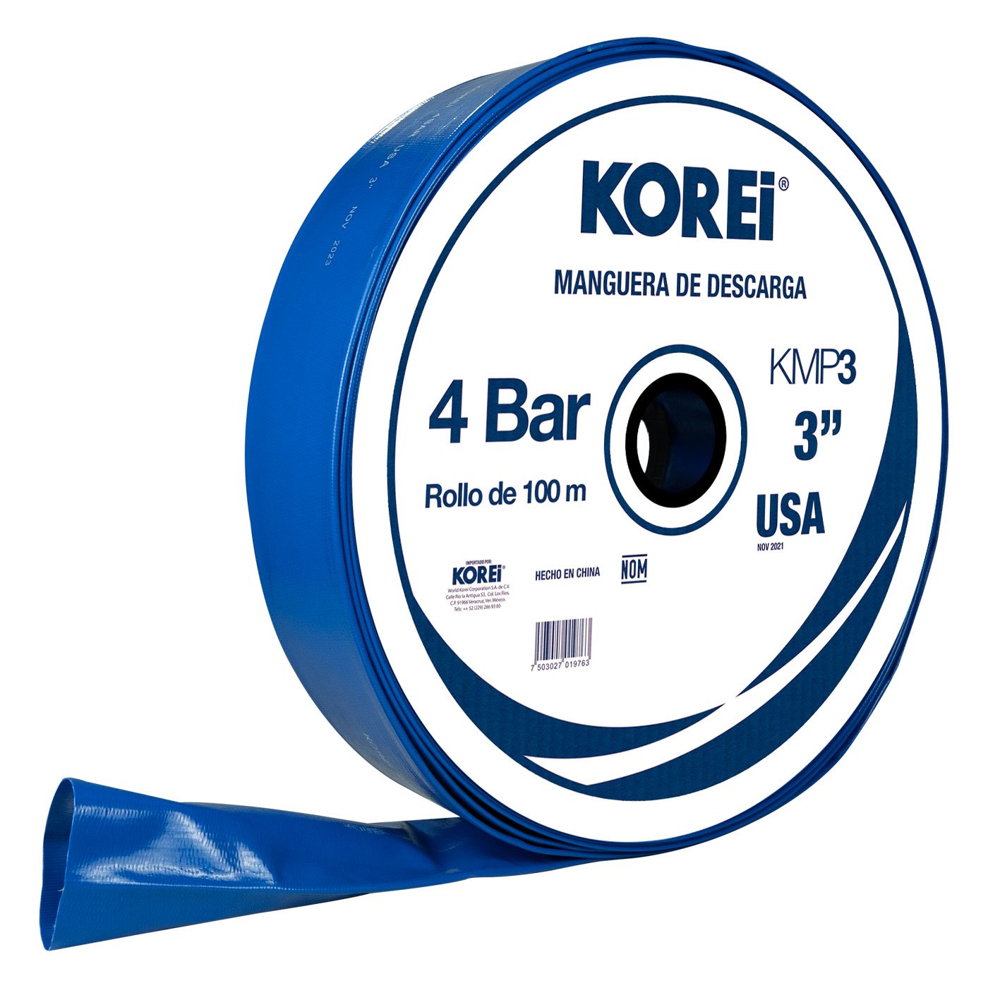Managuera Plana Alonada De Descarga Korei 3 Pulgadas Con Rollo De 100 Mts 4 Bar - Kmp3