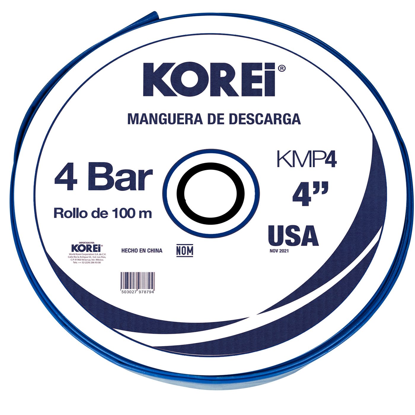 Managuera Plana Alonada De Descarga Korei 4 Pulgadas Con Rollo De 100 Mts 4 Bar - Kmp4