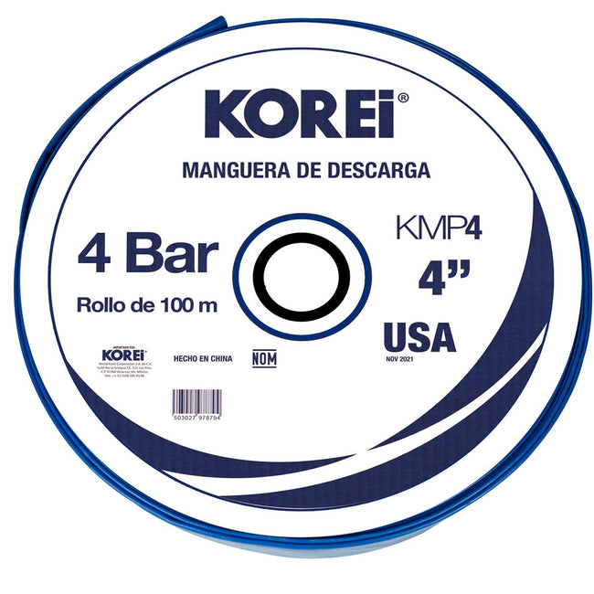 Managuera Plana Alonada De Descarga Korei 4 Pulgadas Con Rollo De 100 Mts 4 Bar - Kmp4