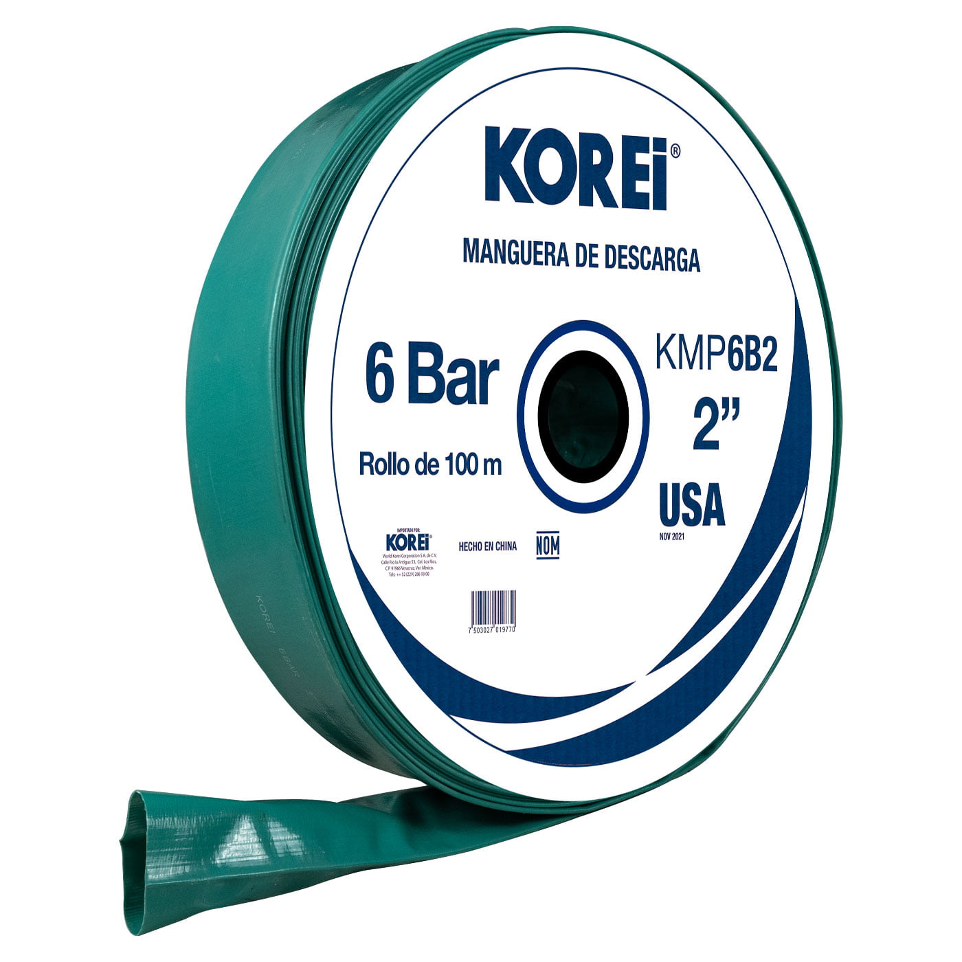 Managuera Plana Alonada De Descarga Korei 2 Pulgadas Con Rollo De 100 Mts 6 Bar - Kmp6b2