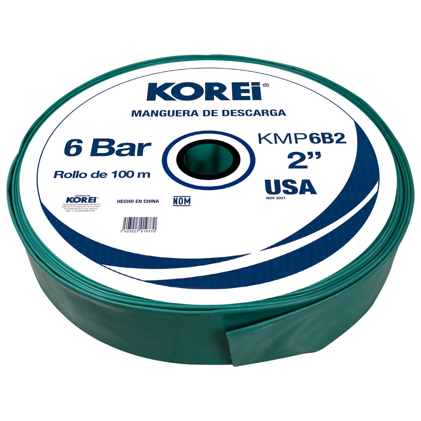 Managuera Plana Alonada De Descarga Korei 2 Pulgadas Con Rollo De 100 Mts 6 Bar - Kmp6b2