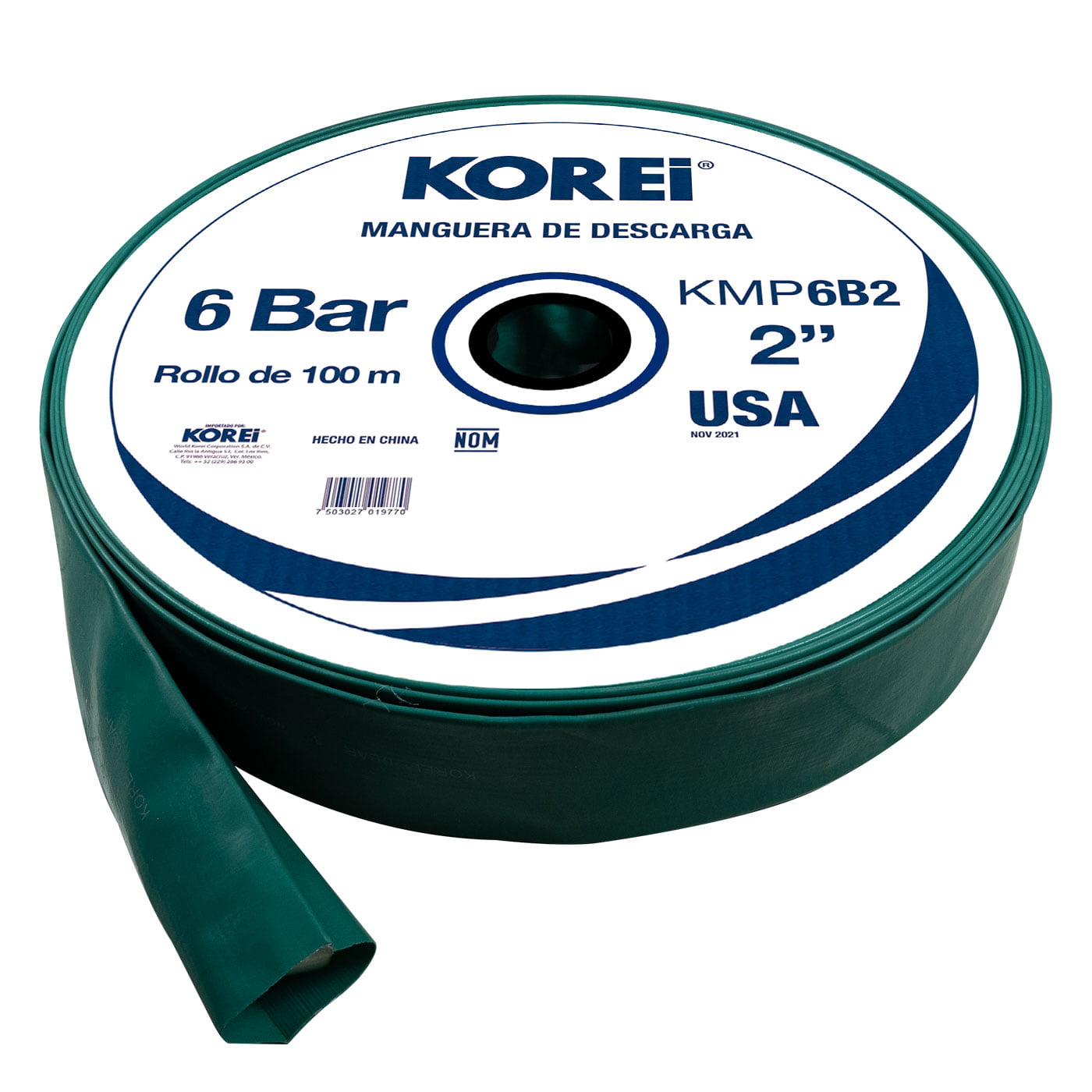 Managuera Plana Alonada De Descarga Korei 2 Pulgadas Con Rollo De 100 Mts 6 Bar - Kmp6b2