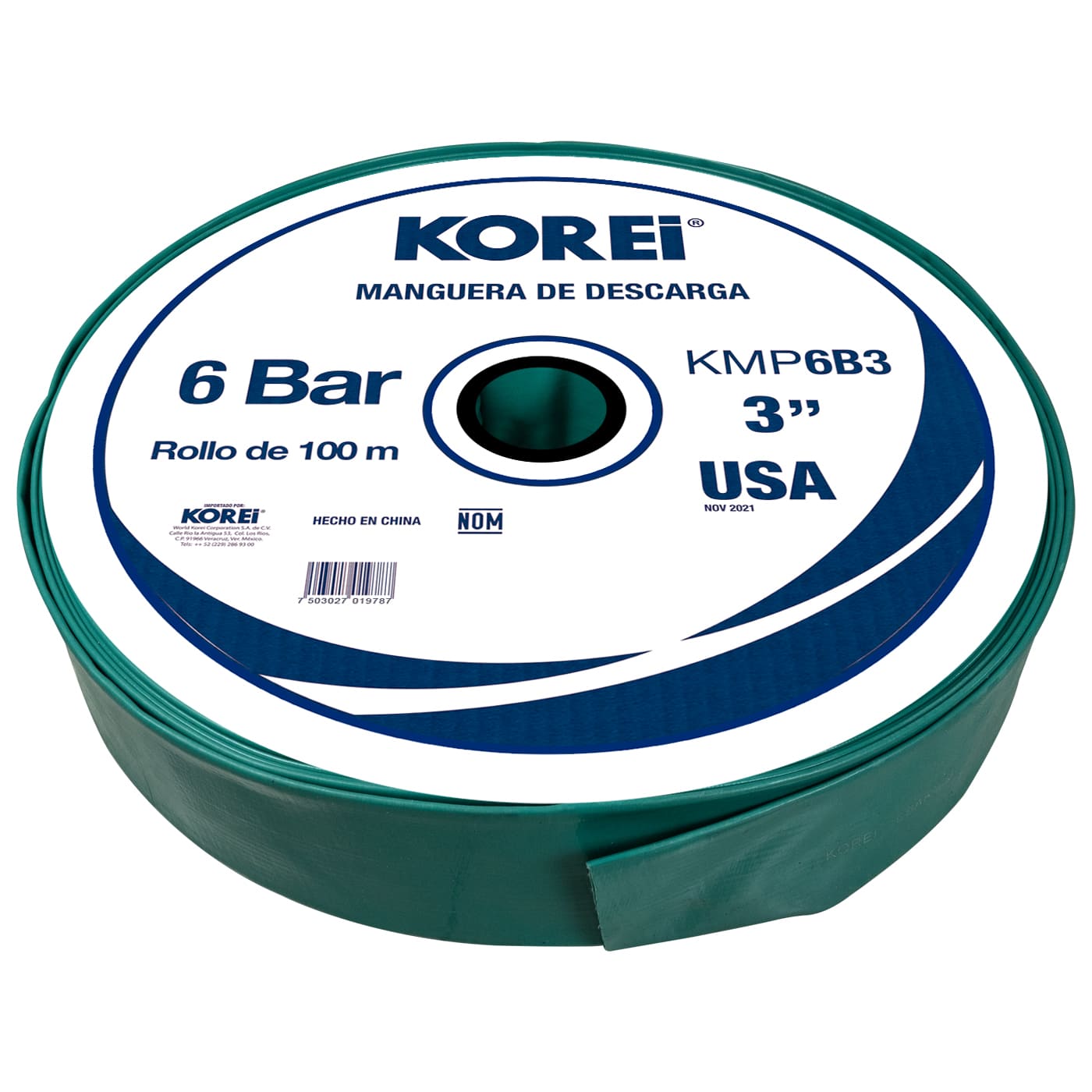 Managuera Plana Alonada De Descarga Korei 3 Pulgadas Con Rollo De 100 Mts 6 Bar - Kmp6b3