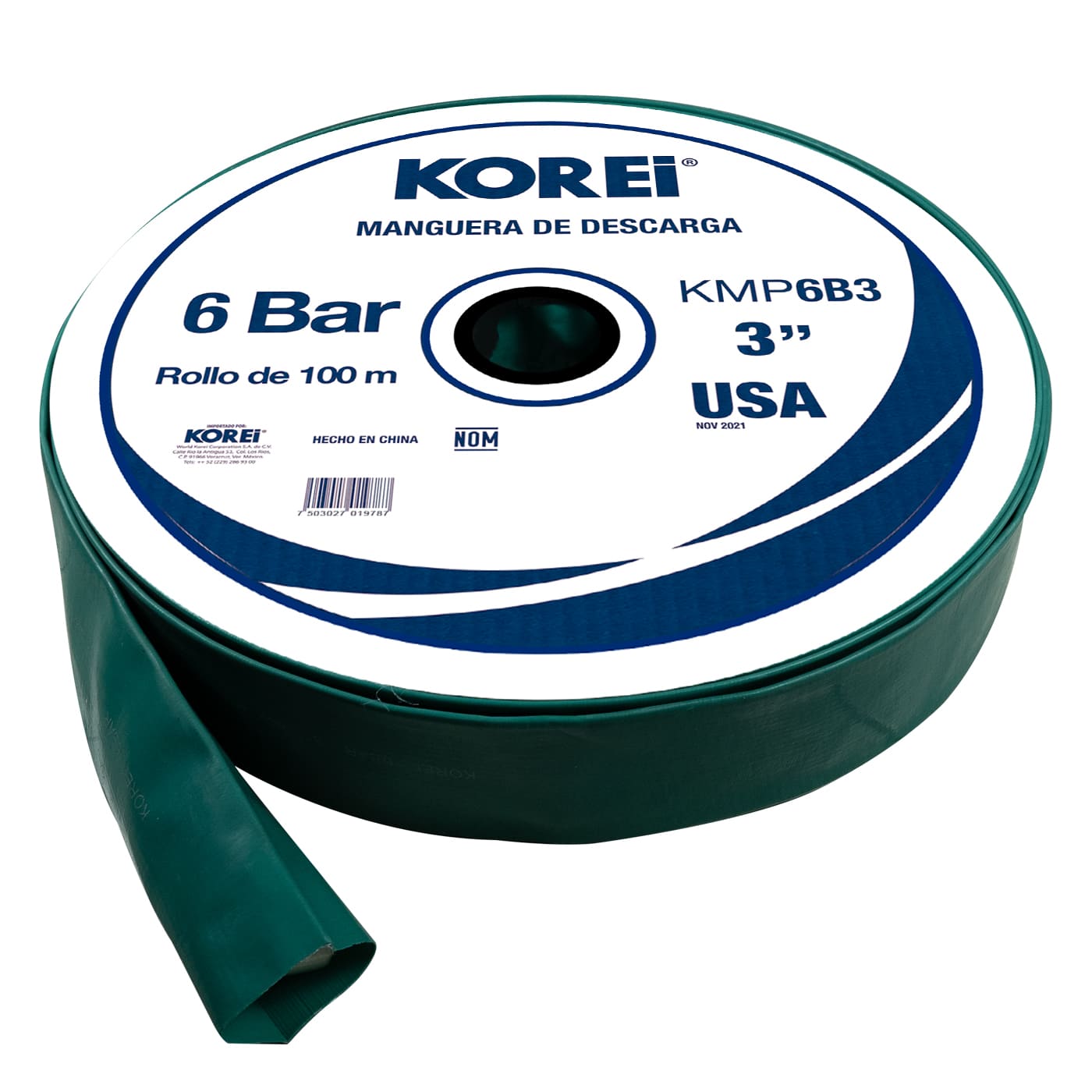 Managuera Plana Alonada De Descarga Korei 3 Pulgadas Con Rollo De 100 Mts 6 Bar - Kmp6b3