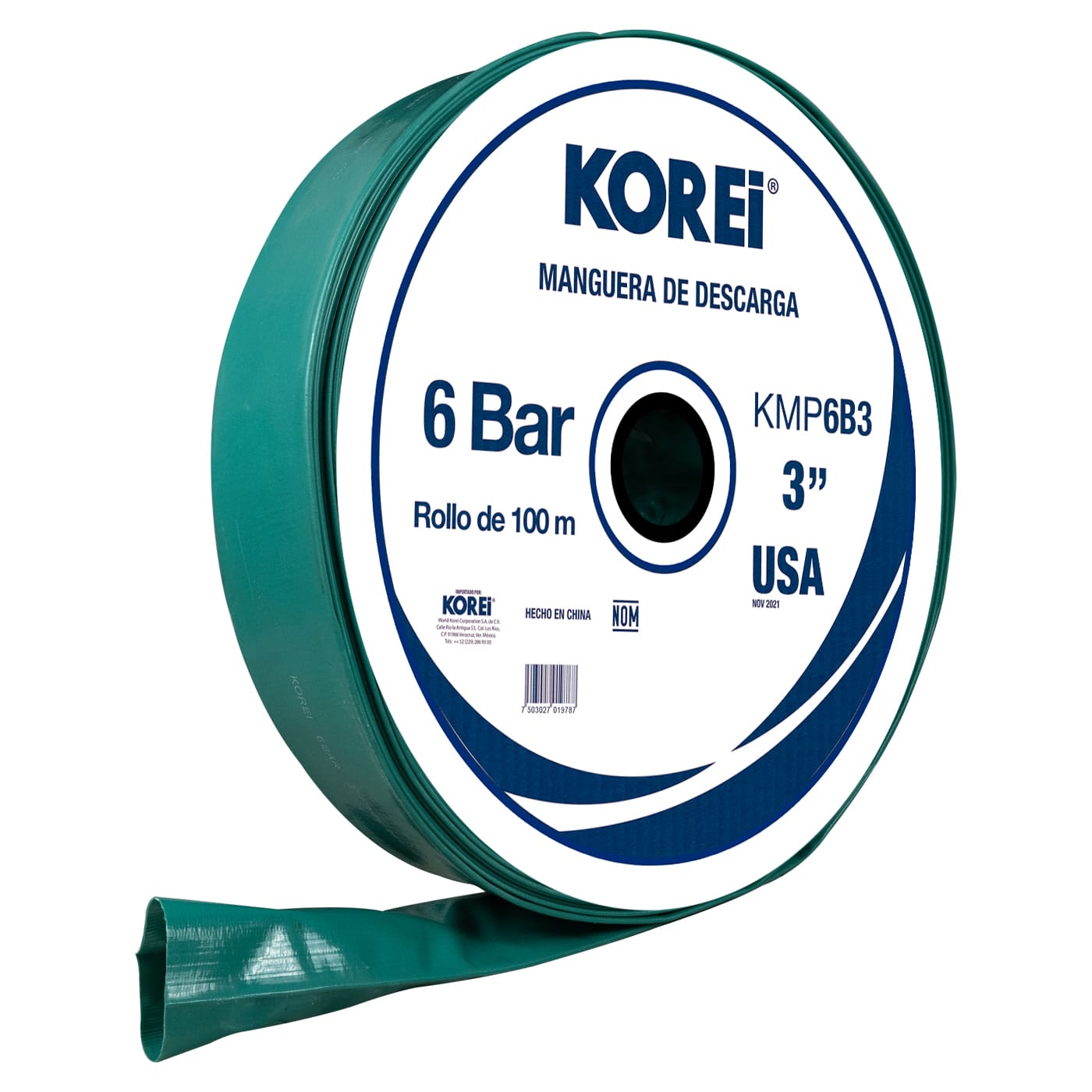 Managuera Plana Alonada De Descarga Korei 3 Pulgadas Con Rollo De 100 Mts 6 Bar - Kmp6b3