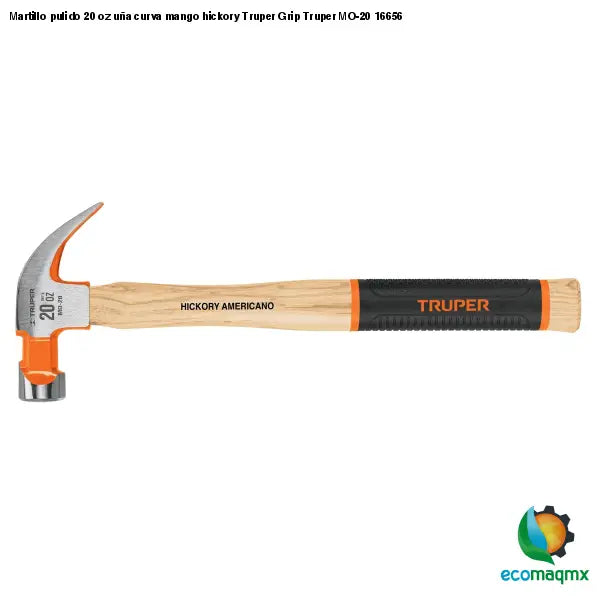 Martillo pulido 20 oz uña curva mango hickory Truper Grip