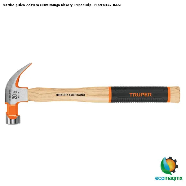 Martillo pulido 7 oz uña curva mango hickory Truper Grip
