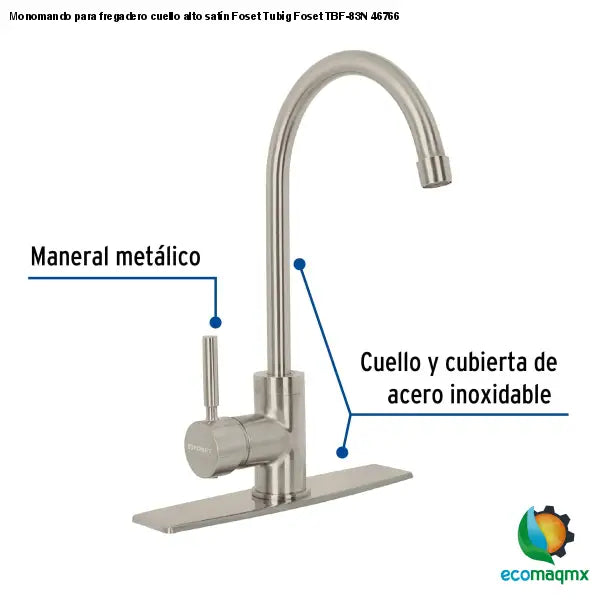 Monomando para fregadero cuello alto satín Foset Tubig Foset