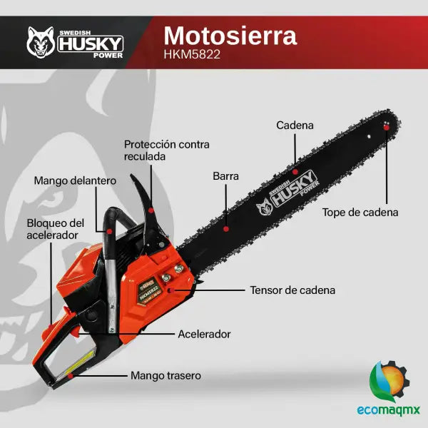 Motosierra De 22’’ Con Motor A Gasolina De 2 Tiempos 58cc