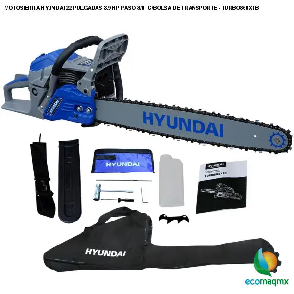 MOTOSIERRA HYUNDAI 22 PULGADAS 3.9 HP PASO 3/8 C/BOLSA DE