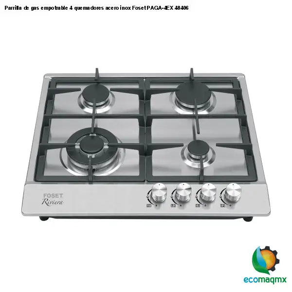 Parrilla de gas empotrable 4 quemadores acero inox Foset