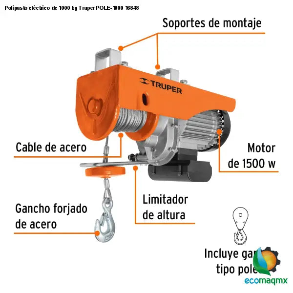 Polipasto eléctrico de 1000 kg Truper POLE-1000 16848