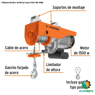 Polipasto eléctrico de 600 kg Truper POLE-600 16846