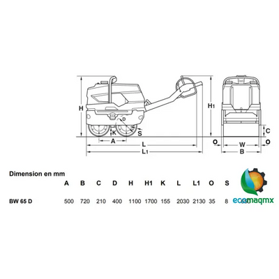 RODILLO DOBLE TANDEM CON MOTOR A DIESEL KOHLER BOMAG BW65D