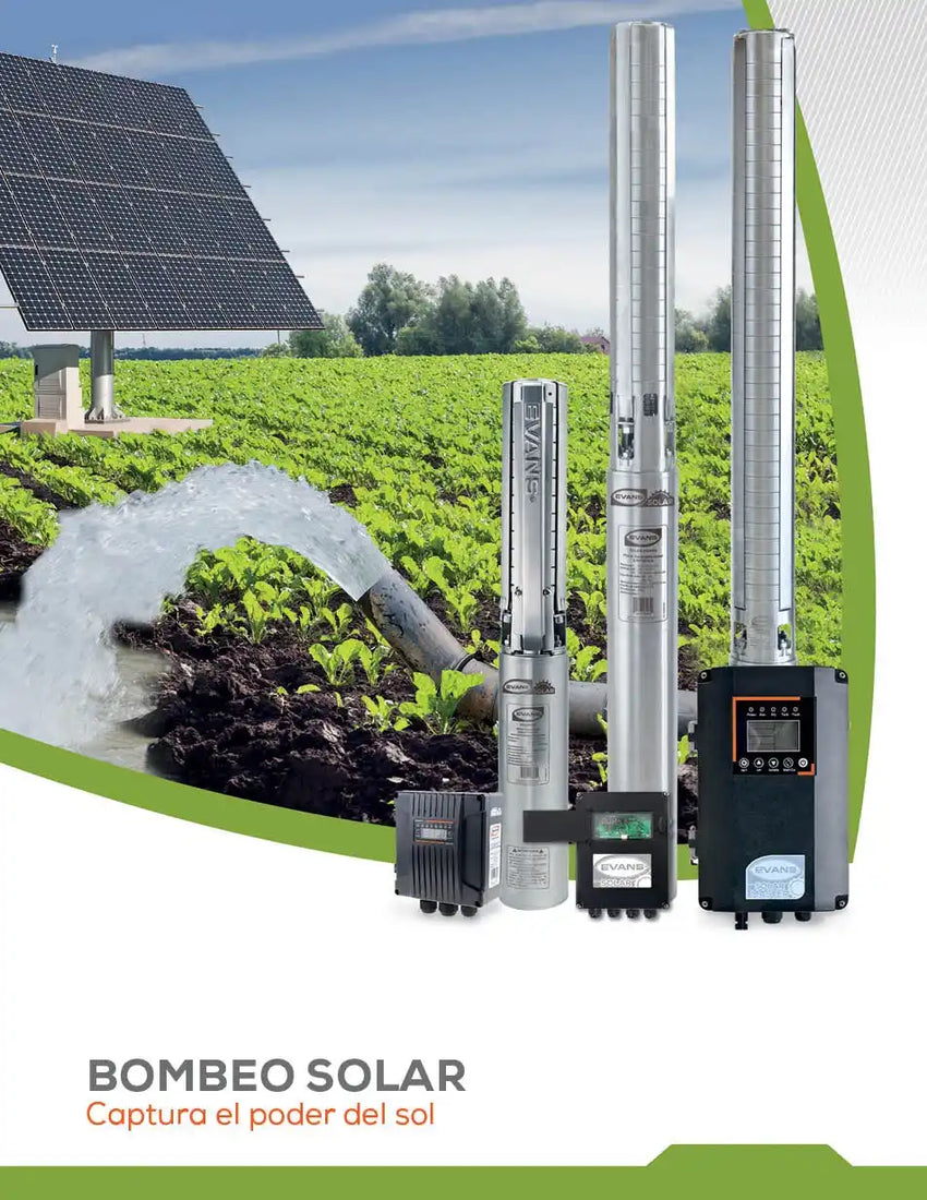 Solar-powered water pumping system for agricultural irrigation.