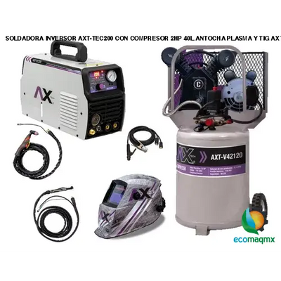 SOLDADORA INVERSOR AXT-TEC200 CON COMPRESOR 2HP 40L ANTOCHA