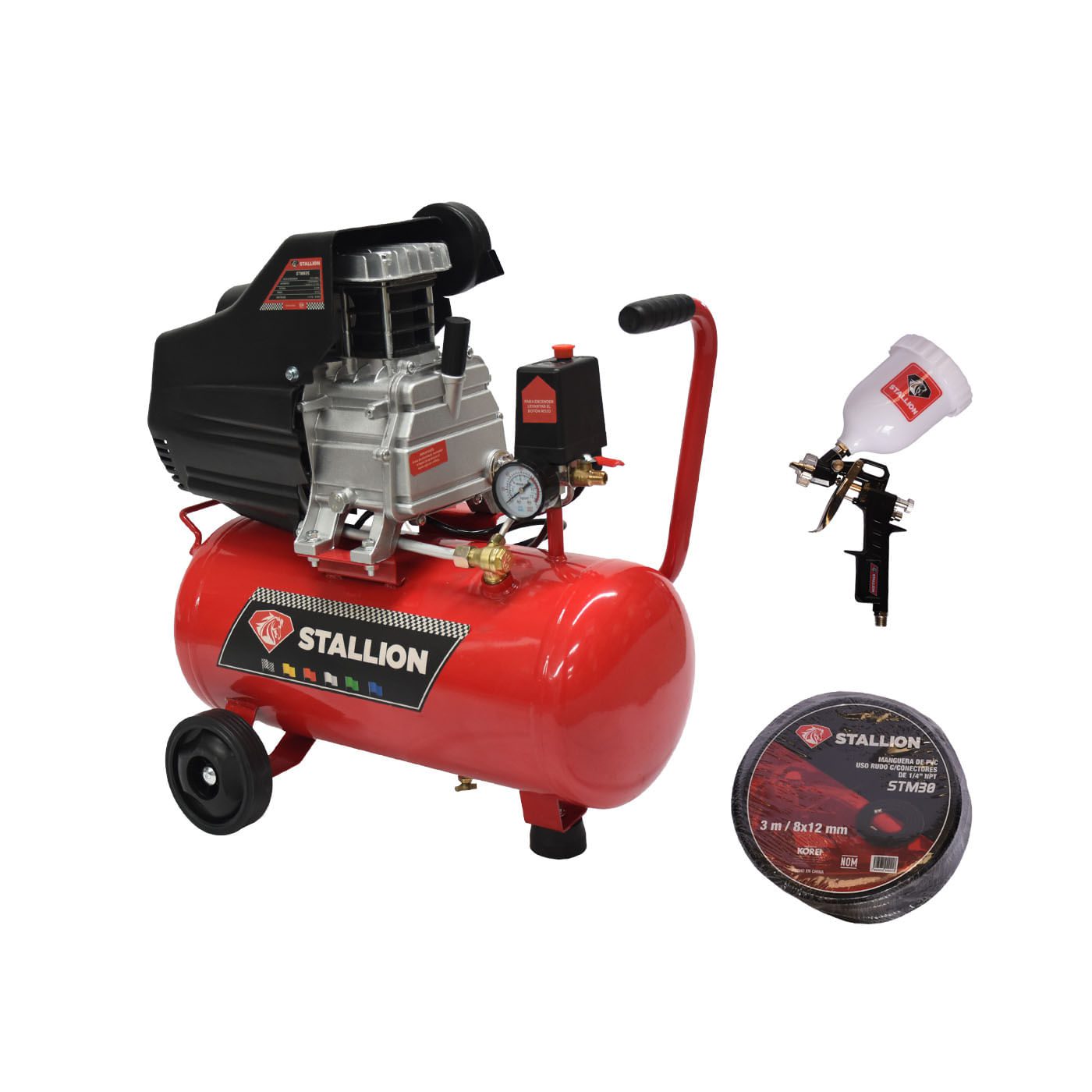 Compresor De Aire Eléctrico Stallion 25 Litros 2.5 Hp Horizontal C/manguera Y Pistola – Stwr25